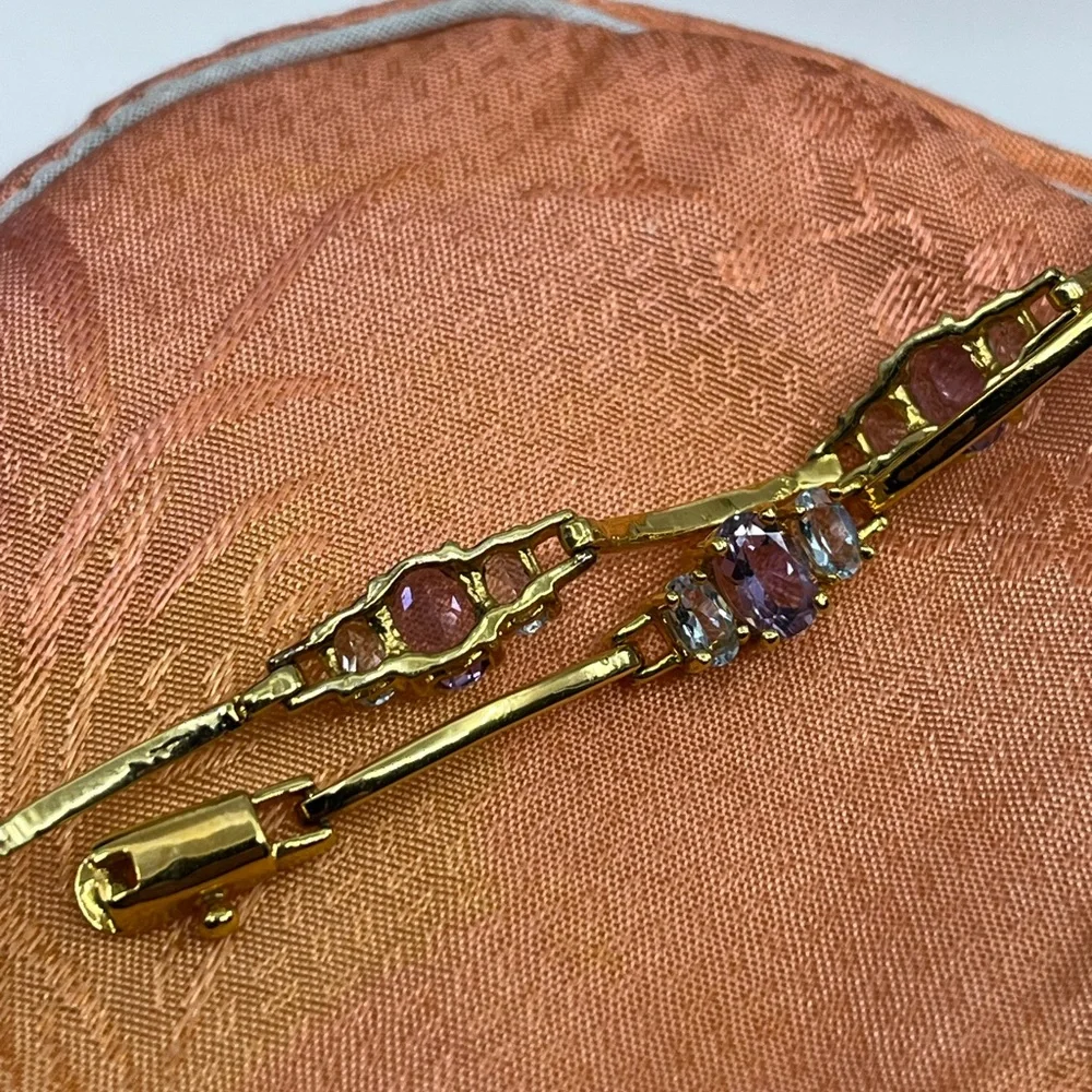 Vintage Gold-Over-Sterling Purple Gemstone Bracelet - 7” Stamped OBJ 925